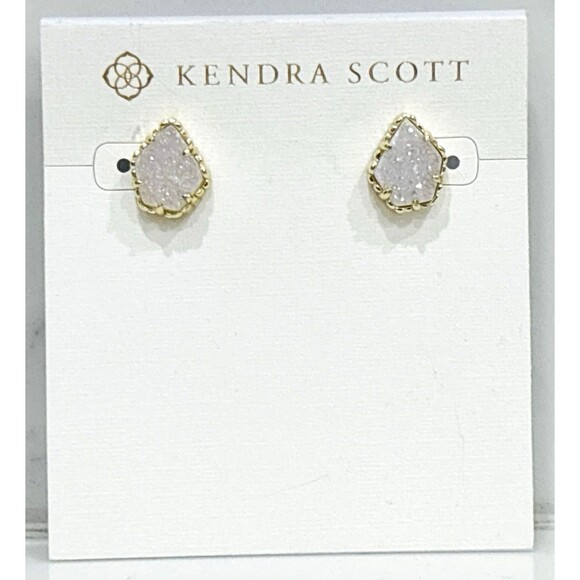 Kendra Scott Tessa Stud Earrings Gold Plated Iridescent Drusy NEW - Picture 1 of 10